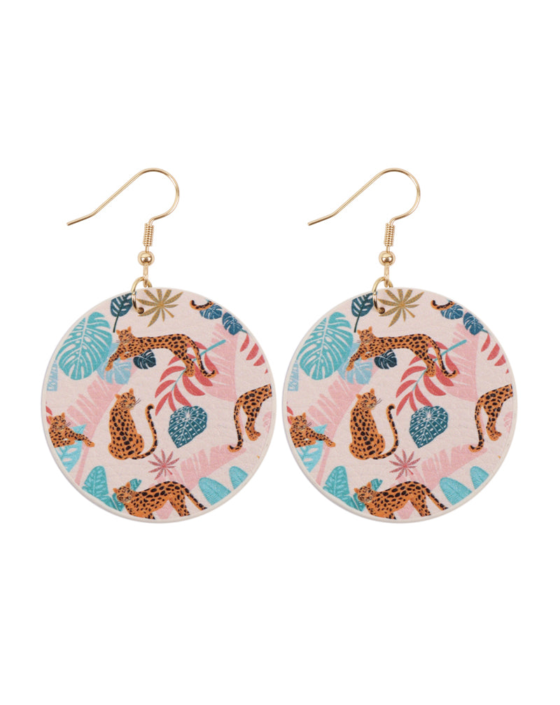 Tropical Pineapple Print Circle Drop Earrings