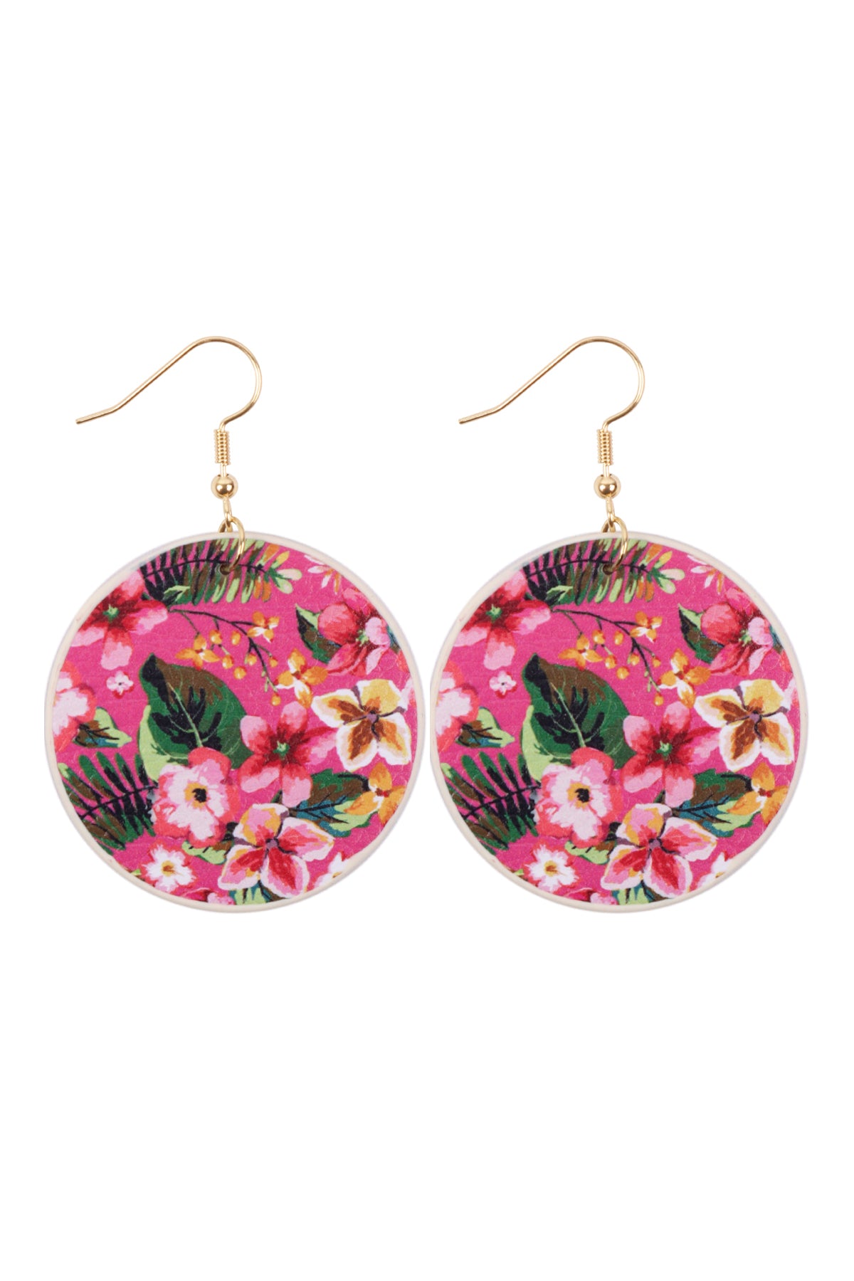 Tropical Pineapple Print Circle Drop Earrings