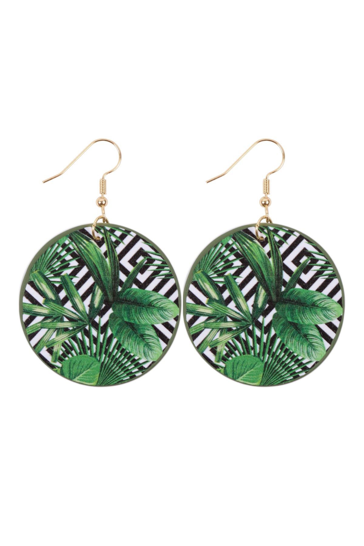 Tropical Pineapple Print Circle Drop Earrings