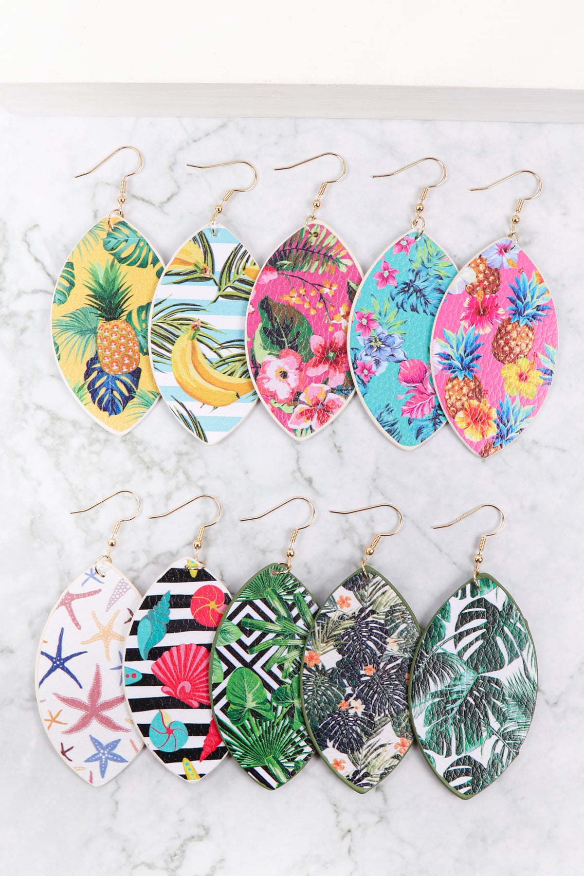 Tropical Print Marquise Drop Earrings