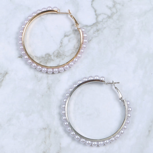 Pearl Hoop Boho Earring Set Gold Silver