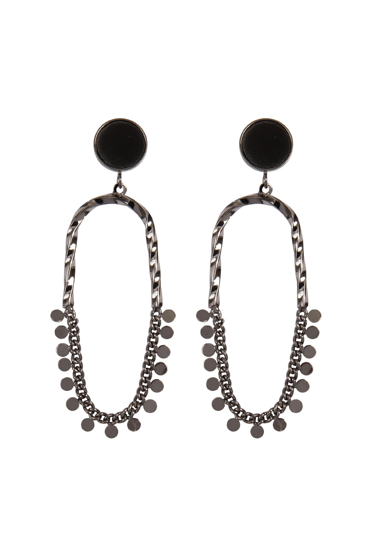 Twisted Metal Link Chain Disk Post Drop Earrings