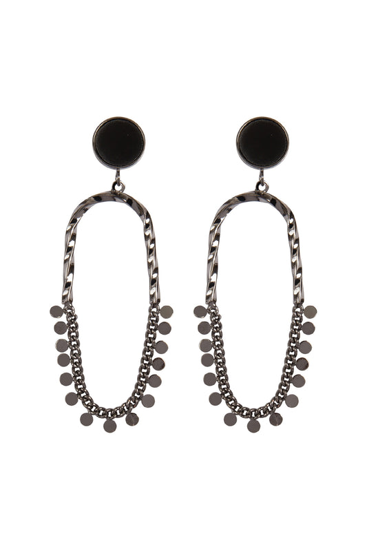 Twisted Metal Link Chain Disk Post Drop Earrings