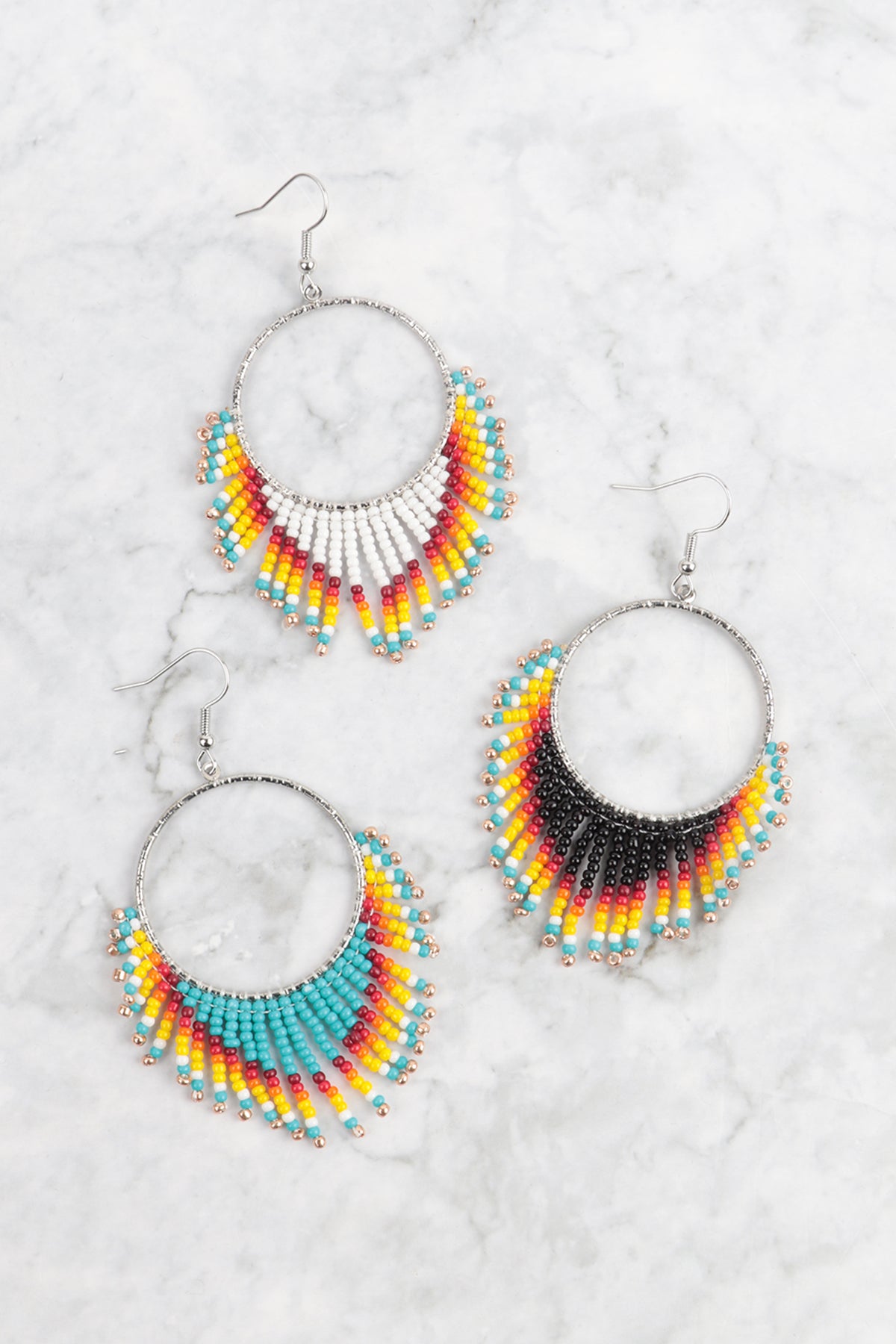 Boho Hoop Seed Beads Fringe Fish Hook Earrings /6PAIRS
