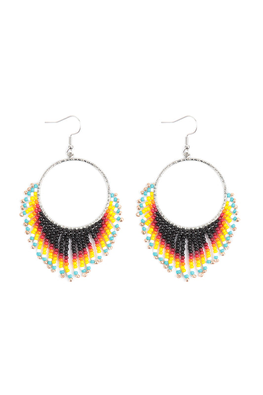 Boho Hoop Seed Beads Fringe Fish Hook Earrings /6PAIRS