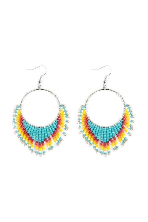 Boho Hoop Seed Beads Fringe Fish Hook Earrings