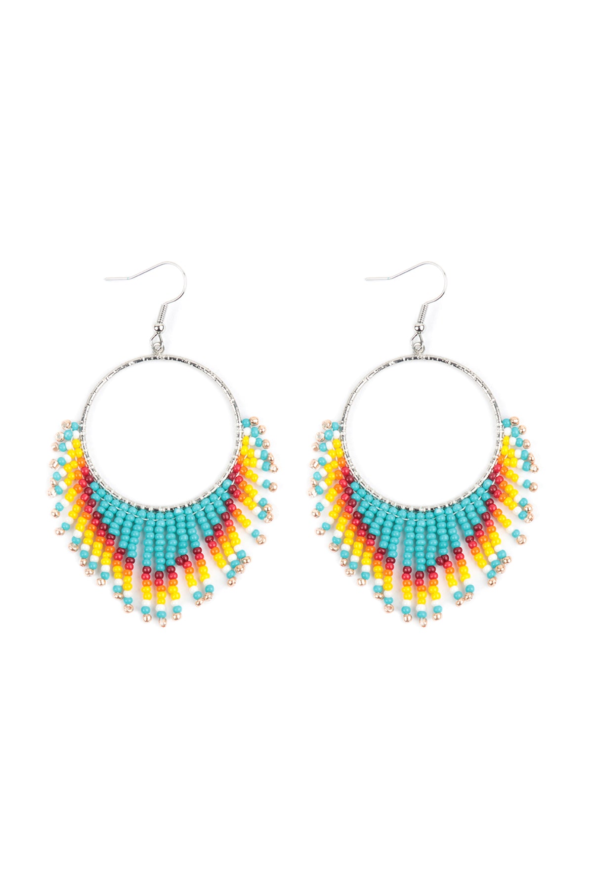 Boho Hoop Seed Beads Fringe Fishook Earrings Tur2uoise