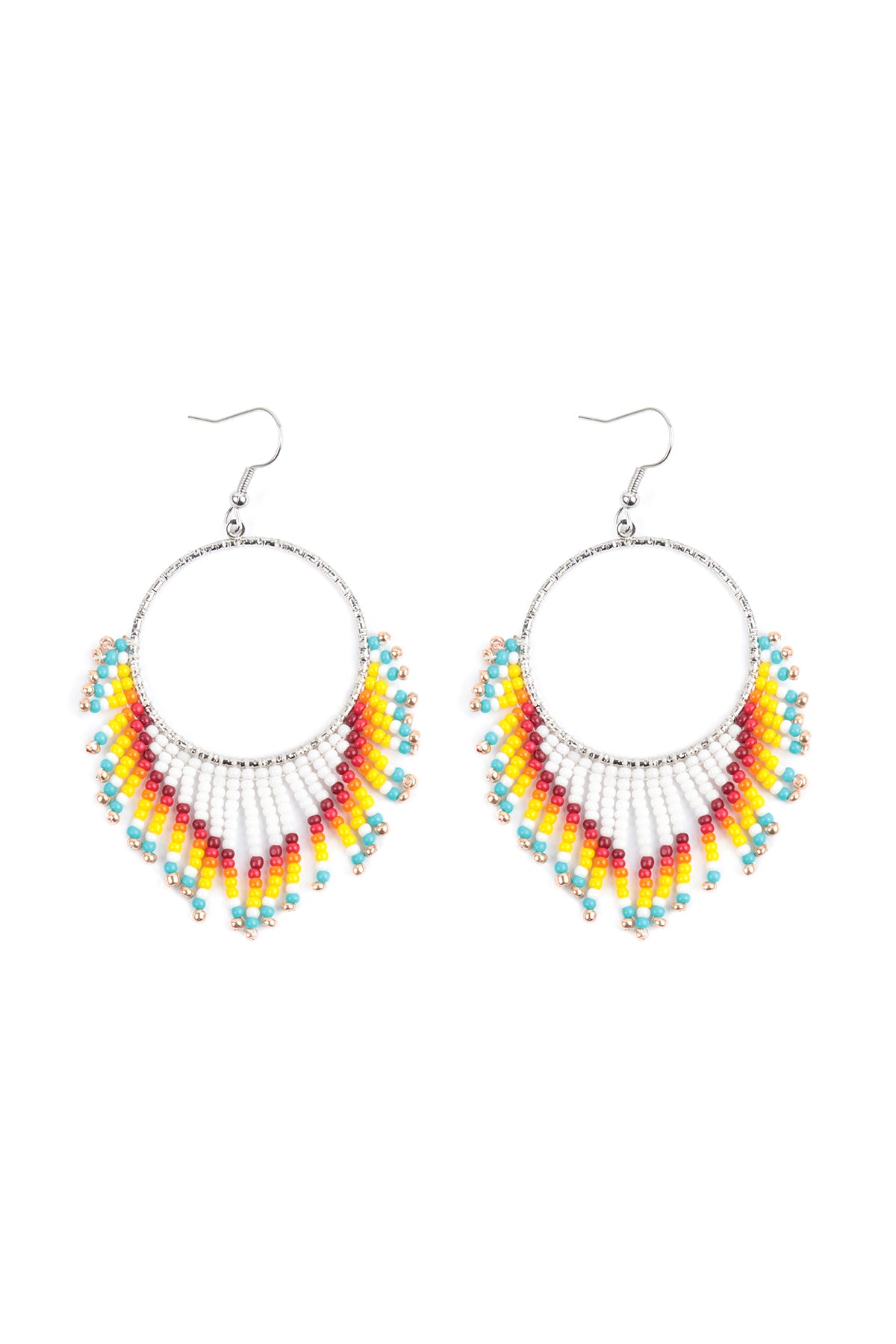 Boho Hoop Seed Beads Fringe Fish Hook Earrings /6PAIRS