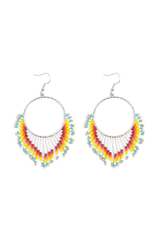 Boho Hoop Seed Beads Fringe Fish Hook Earrings /6PAIRS