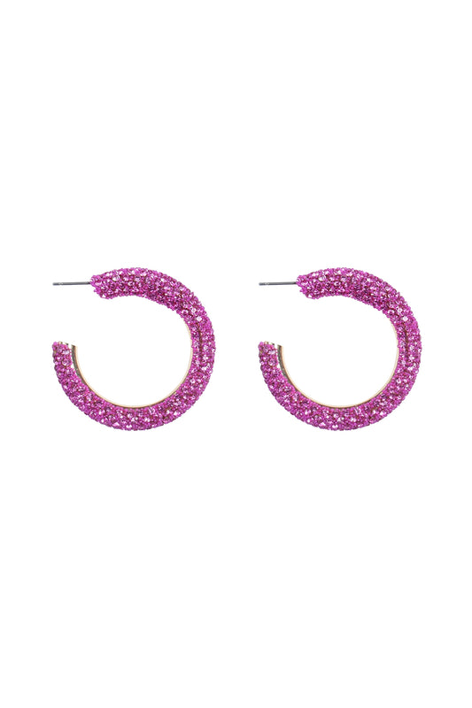 Colored Pave Rhinestone Hoop Earrings