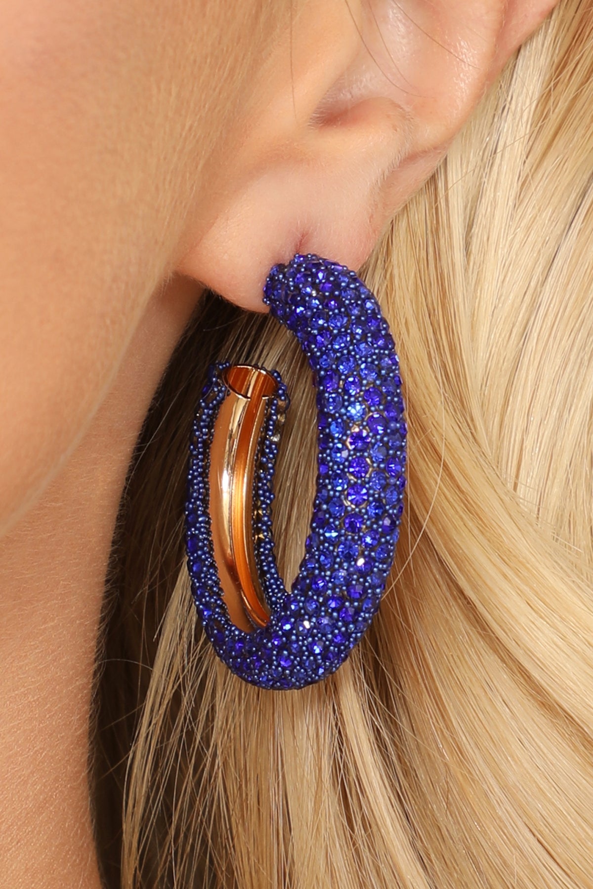 Colored Pave Rhinestone Hoop Earrings