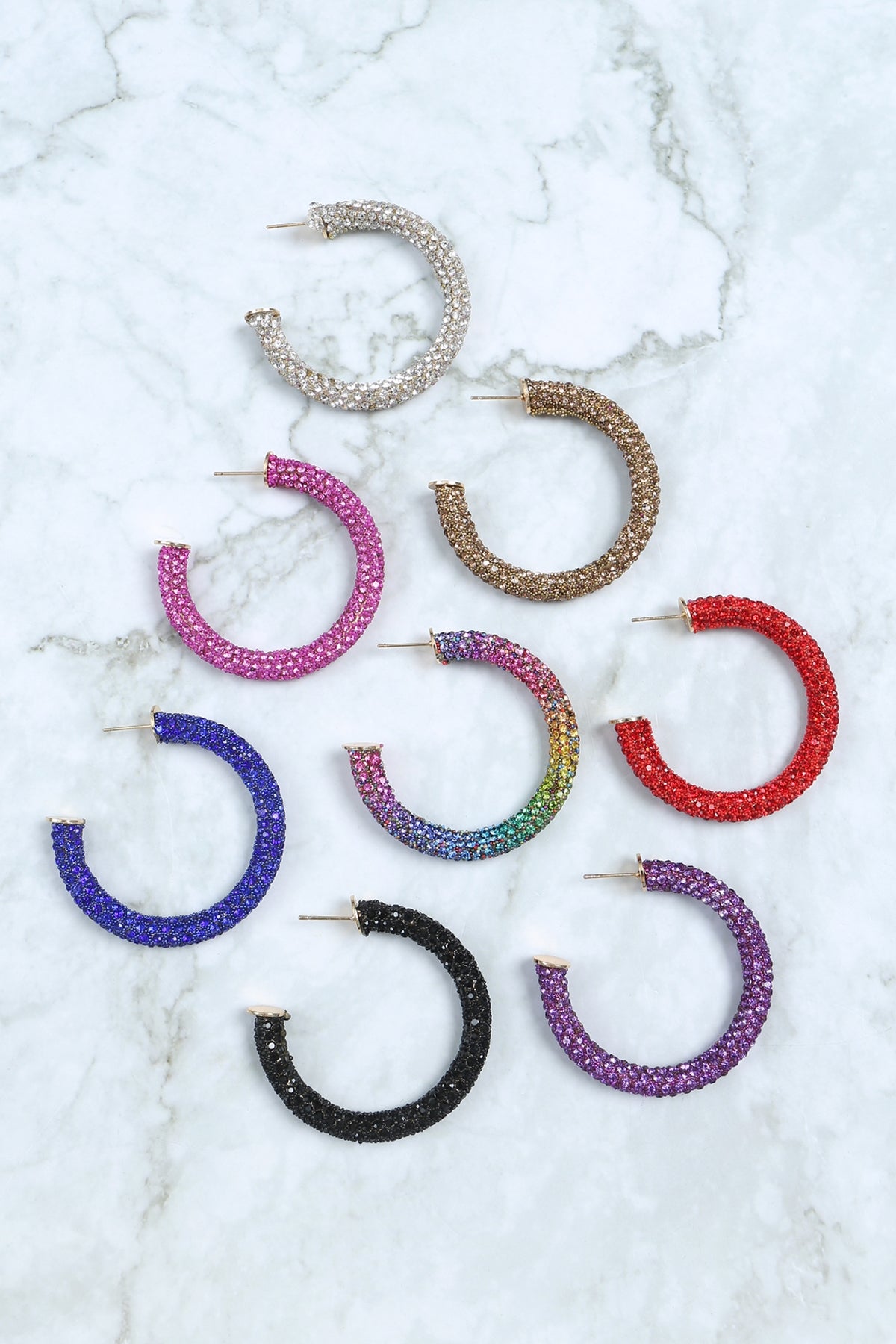 Colored Pave Rhinestone Hoop Earrings