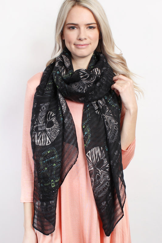 (Holloween) Oblong- Sugar Skull Scarf