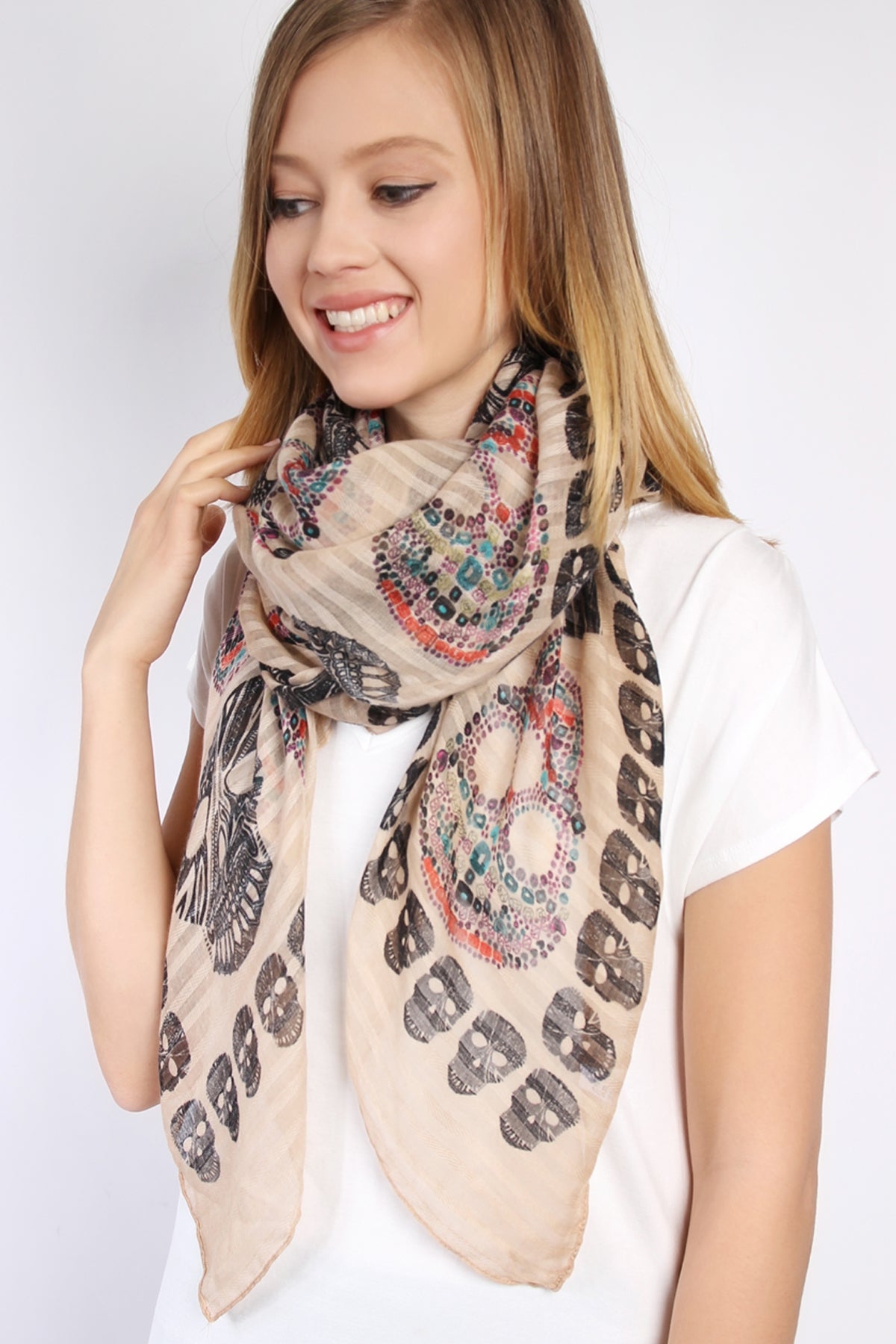 (Holloween) Oblong- Sugar Skull Scarf