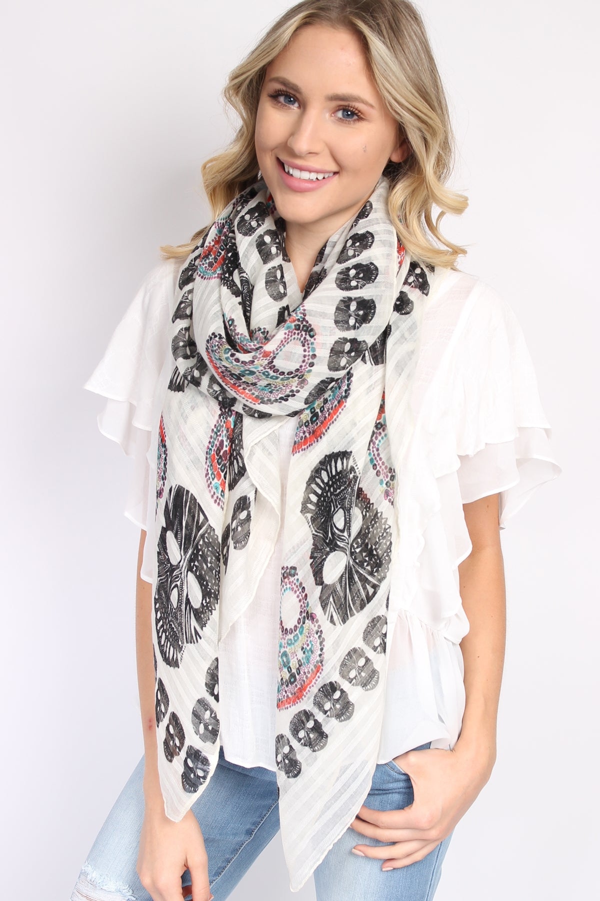 (Holloween) Oblong- Sugar Skull Scarf
