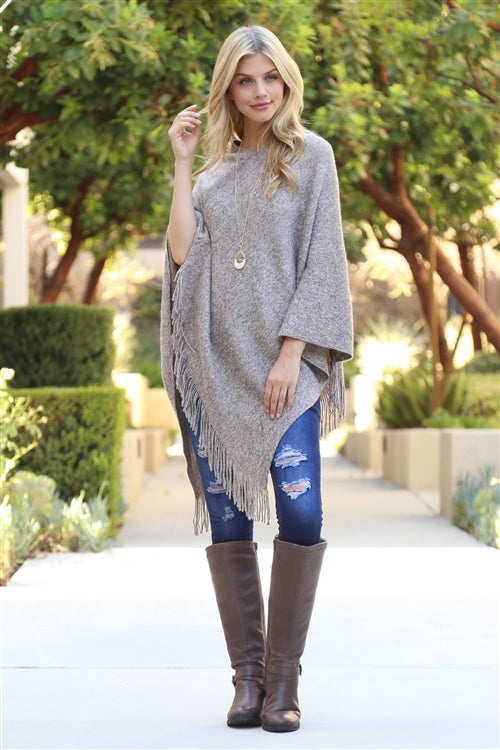 Light Brown Tasseled Poncho