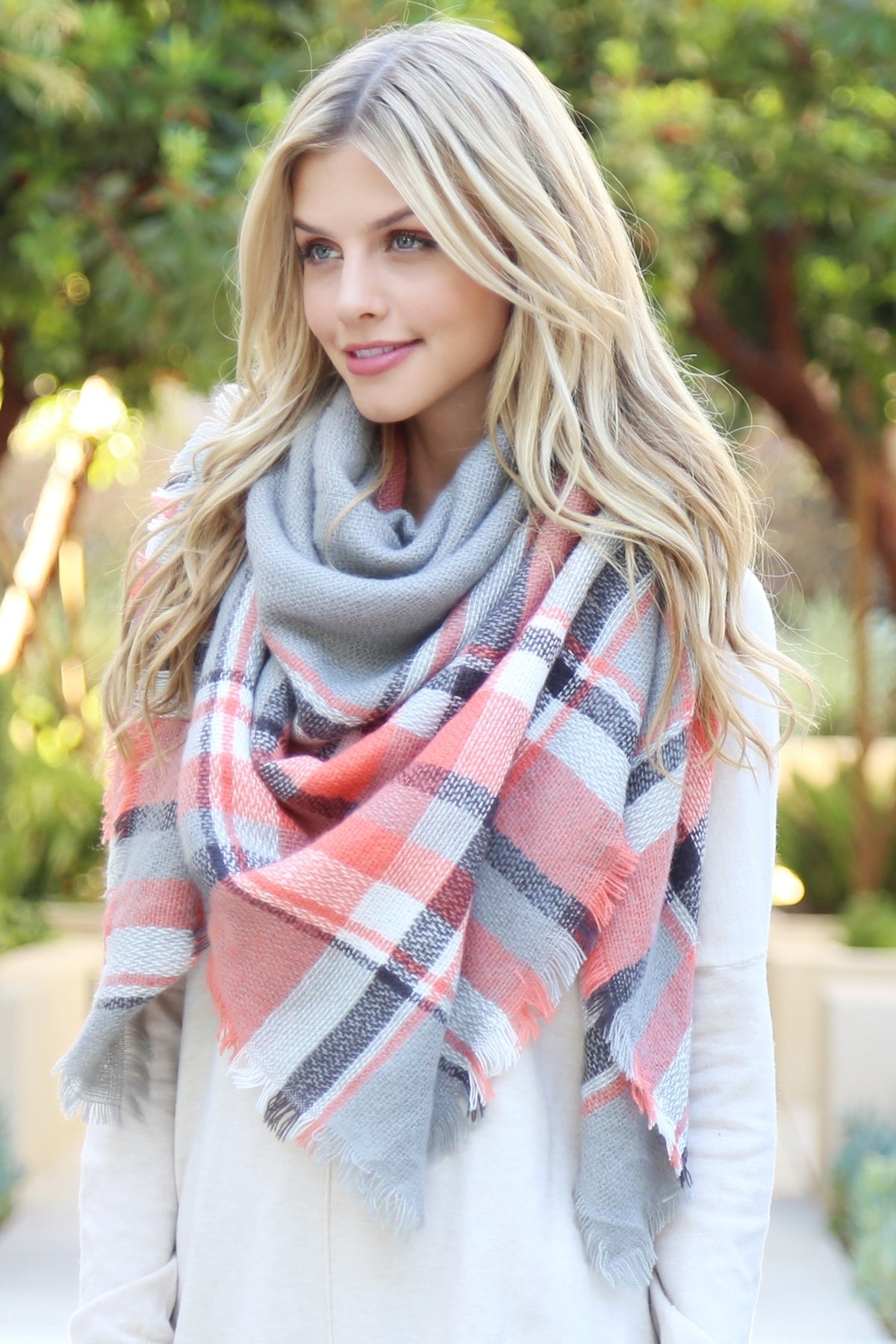 Gray Blanket Fringed Scarf