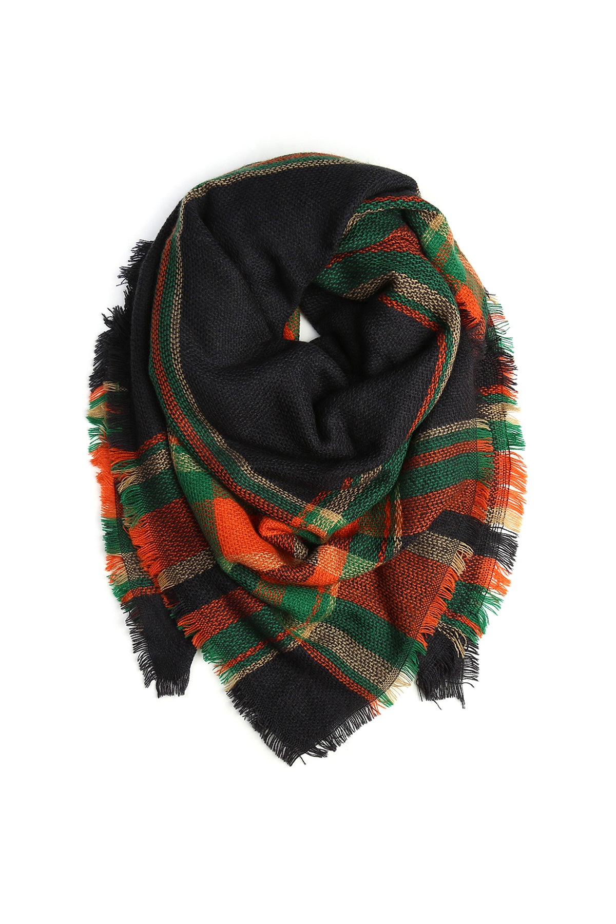 Black tartan fringed Scarf