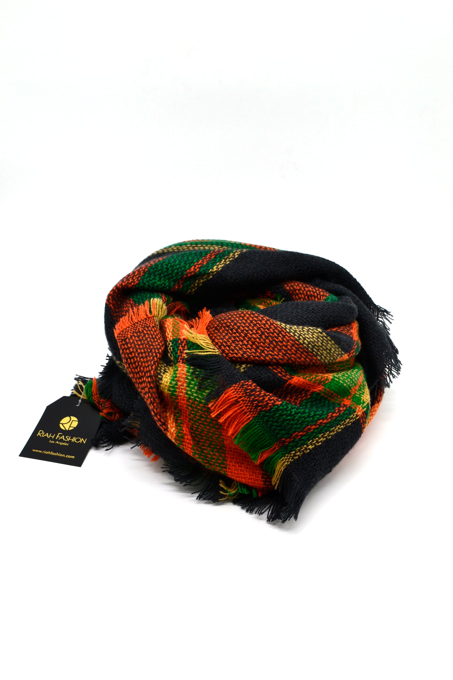 Black tartan fringed Scarf