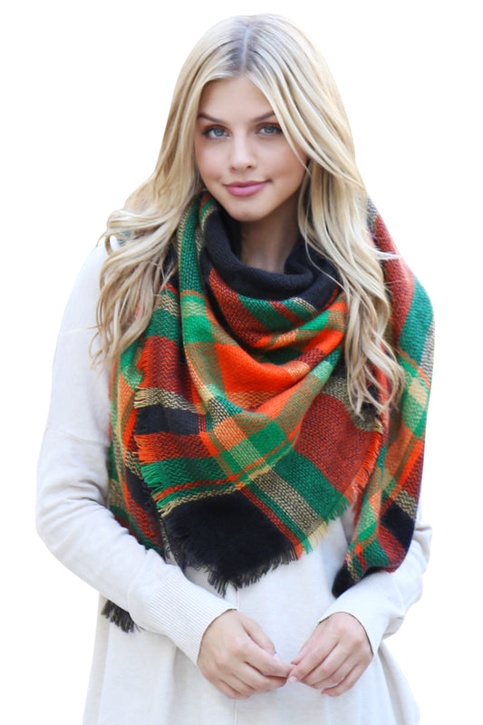 Black tartan fringed Scarf