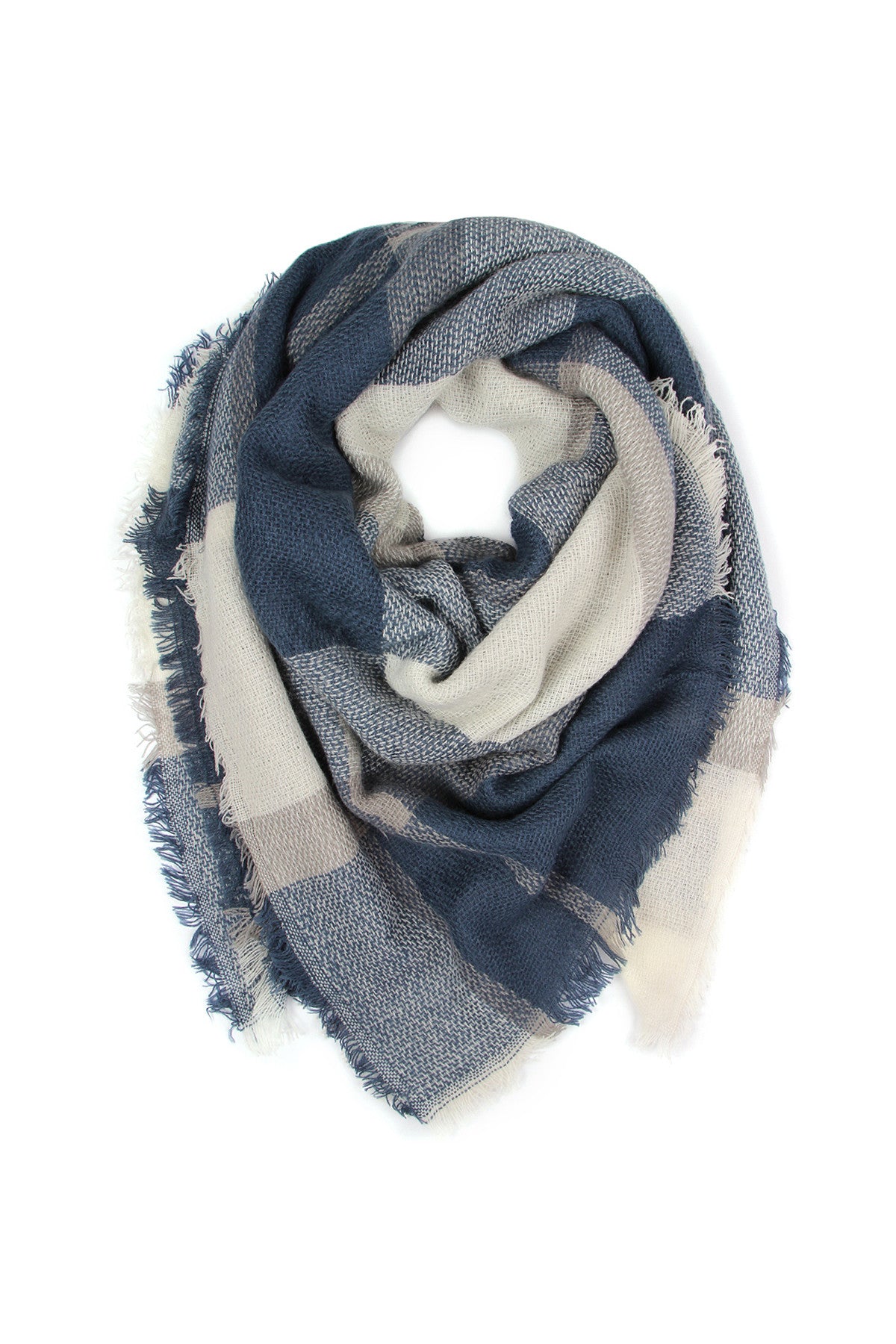 Navy Blanket Fringed Scarf