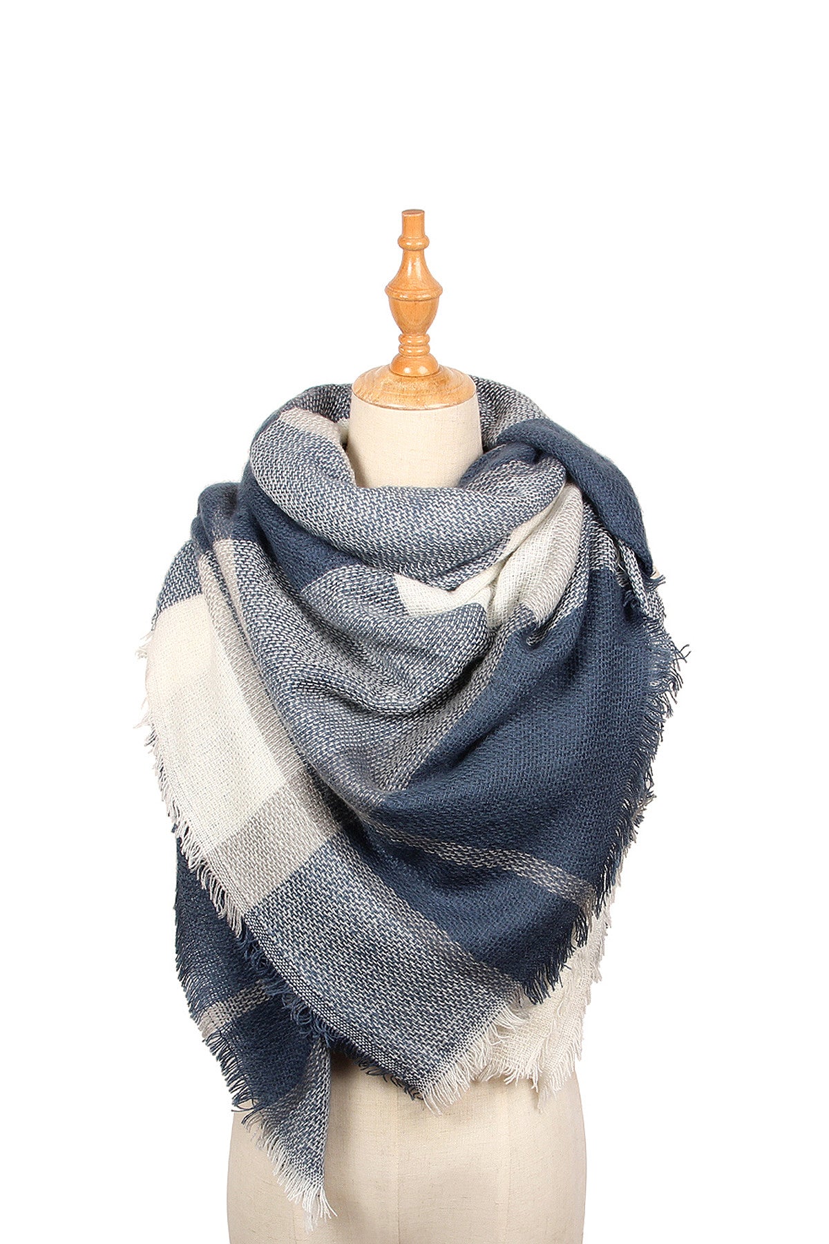 Navy Blanket Fringed Scarf