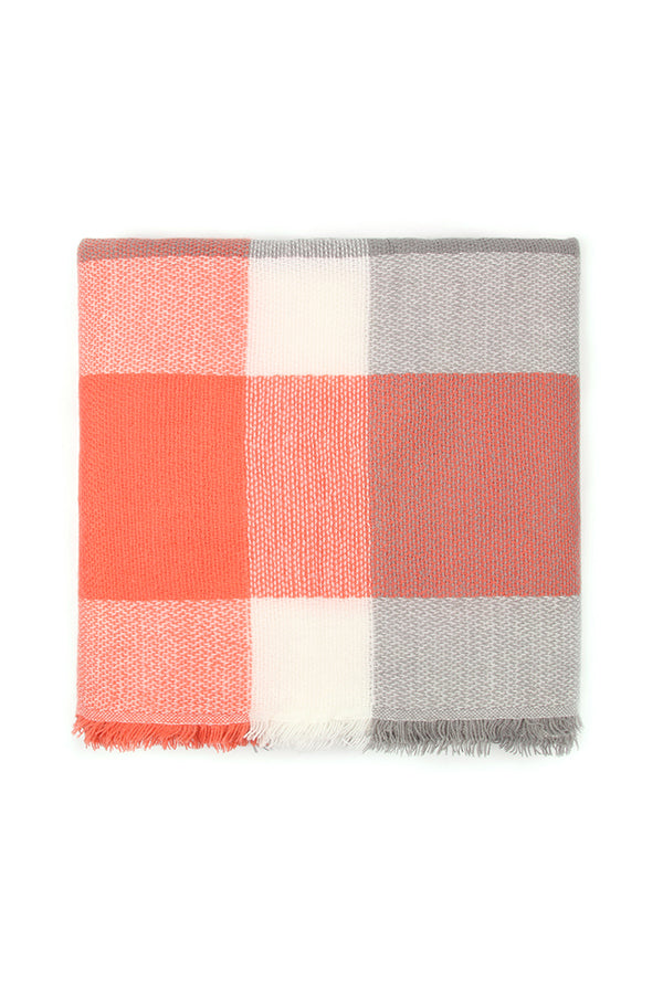 Gray Orange Blanket Fringed Scarf