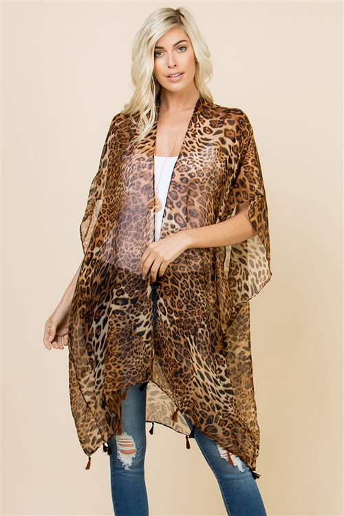 Open Front Leopard Tassel Cardigan