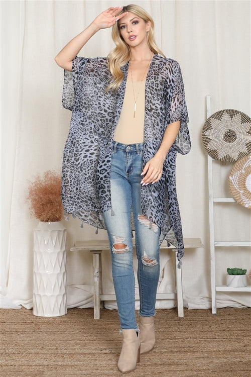 Open Front Leopard Tassel Cardigan