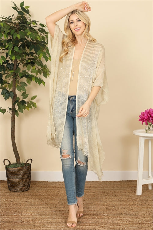Glittered Fringed Open Cardigan for Summer