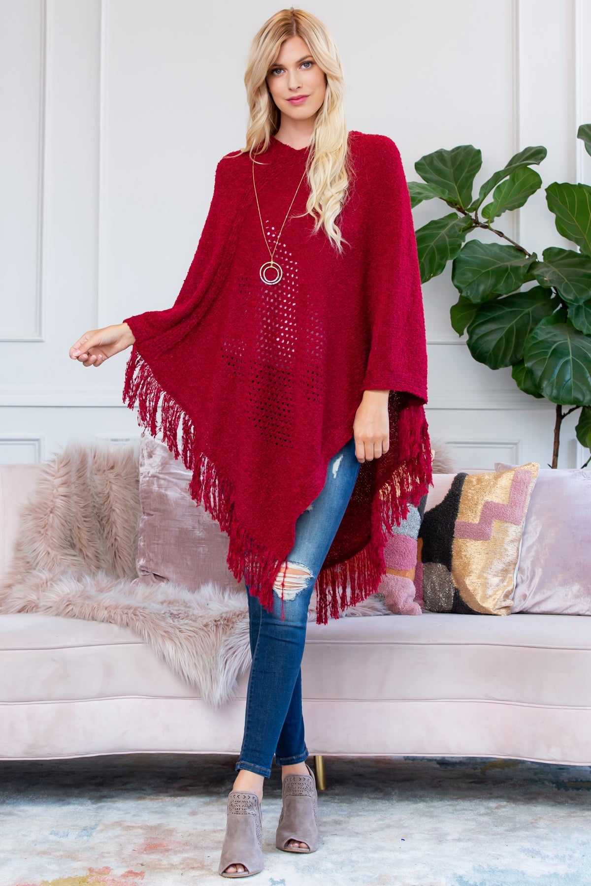Soft Knit Fringe Poncho