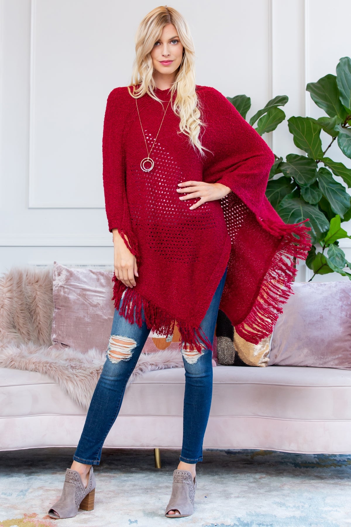 Soft Knit Fringe Poncho