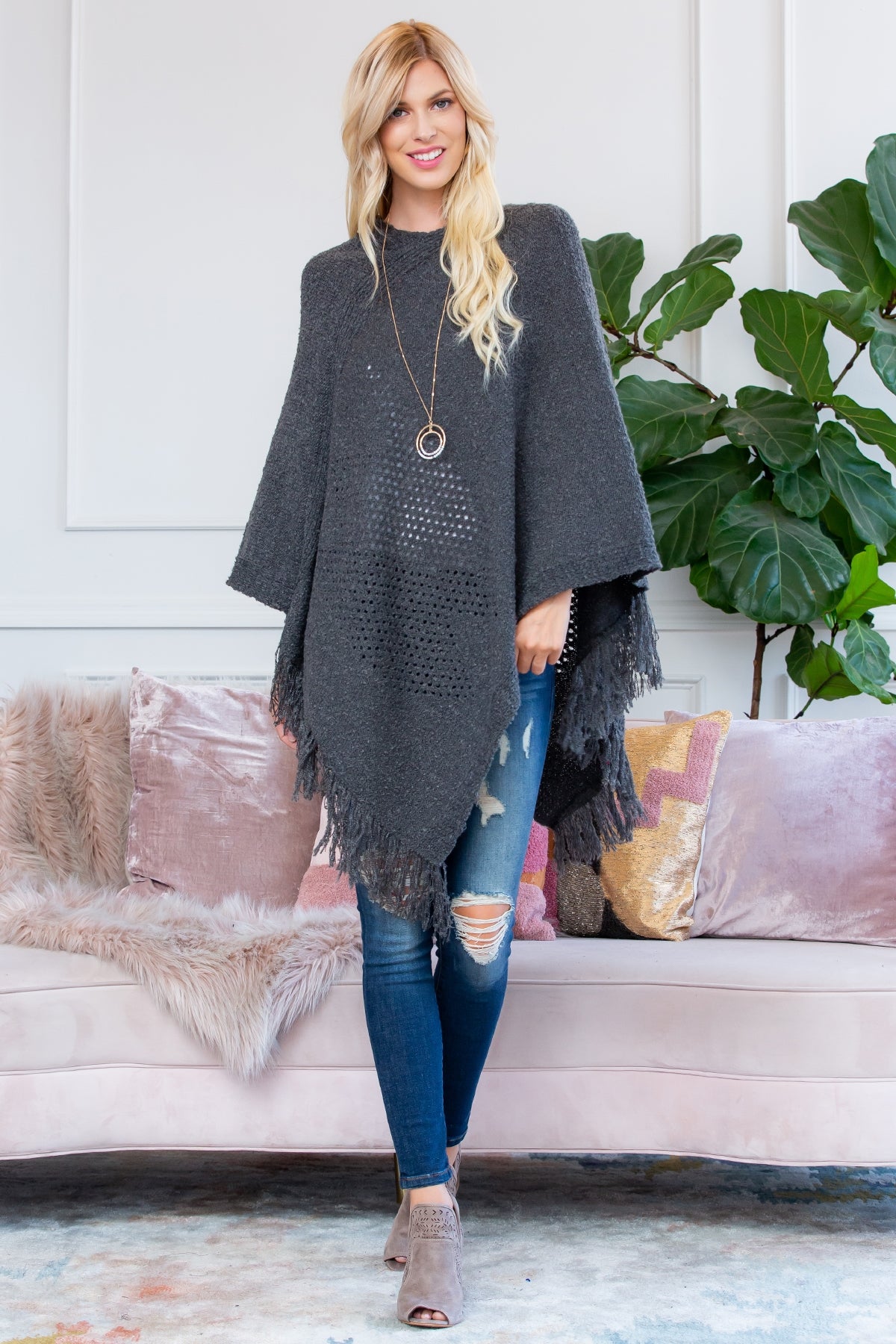 Soft Knit Fringe Poncho
