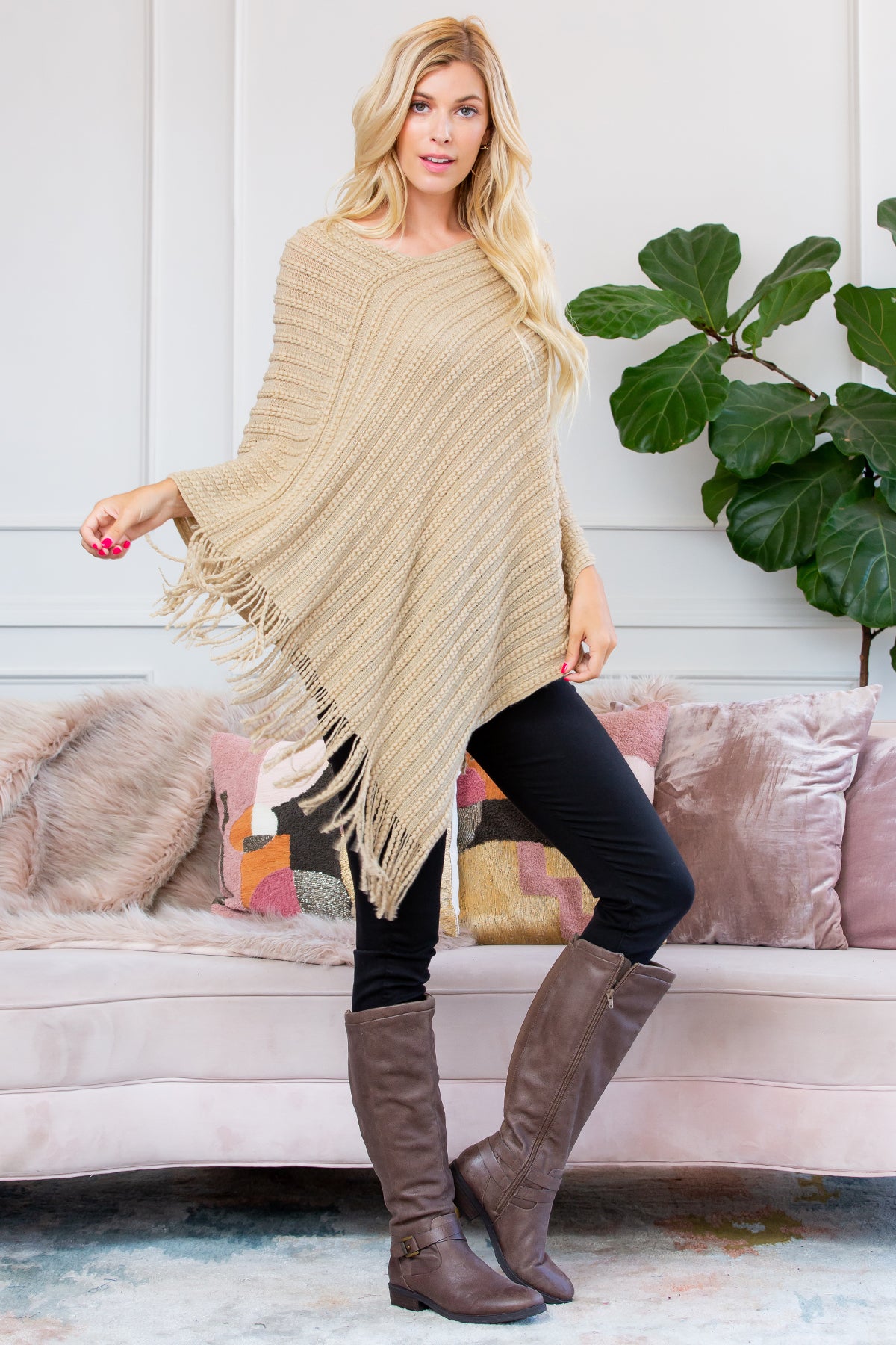 Cozy Knitted V Shaped Poncho