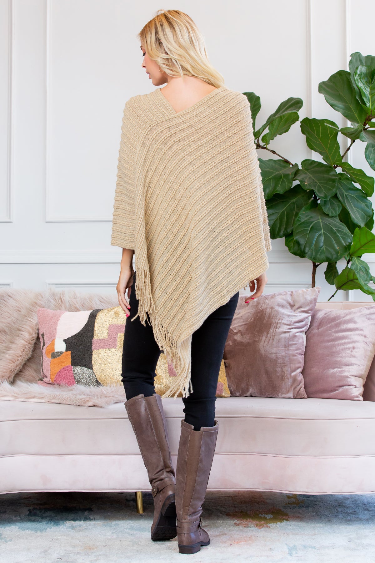 Cozy Knitted V Shaped Poncho