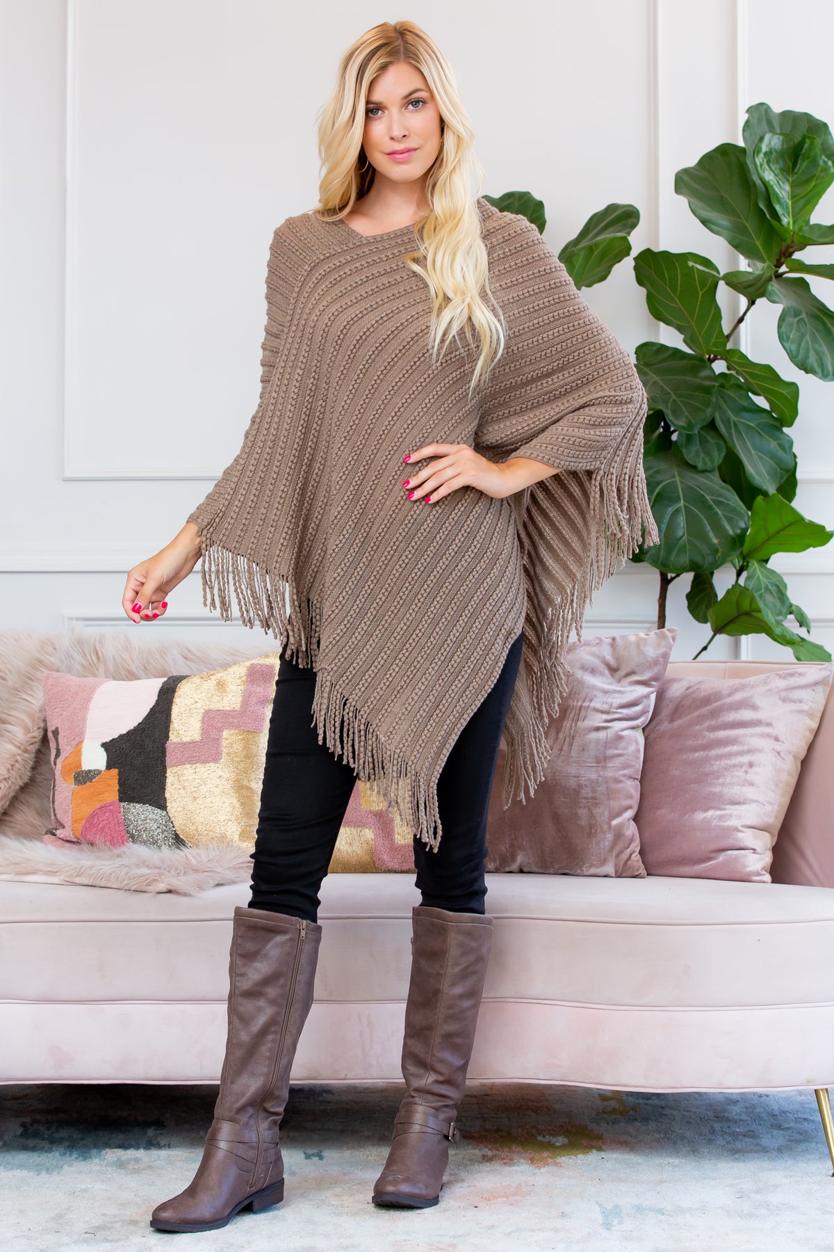 Cozy Knitted V Shaped Poncho