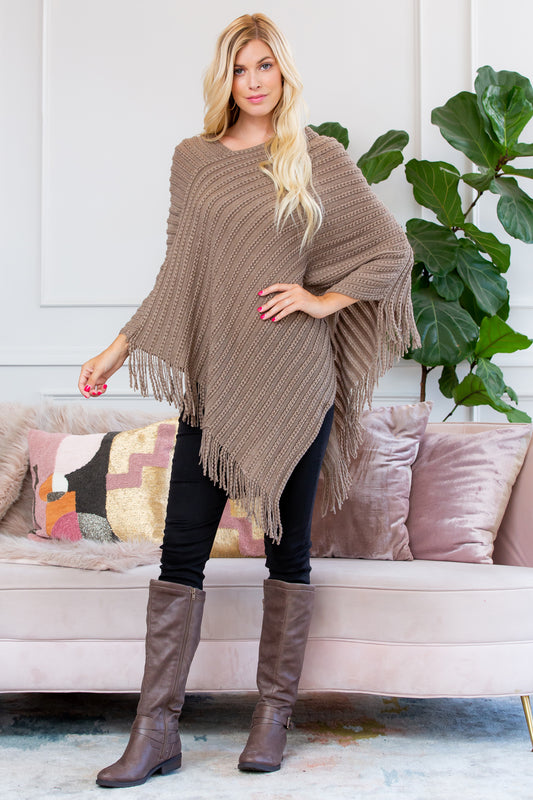 Cozy Knitted V Shaped Poncho