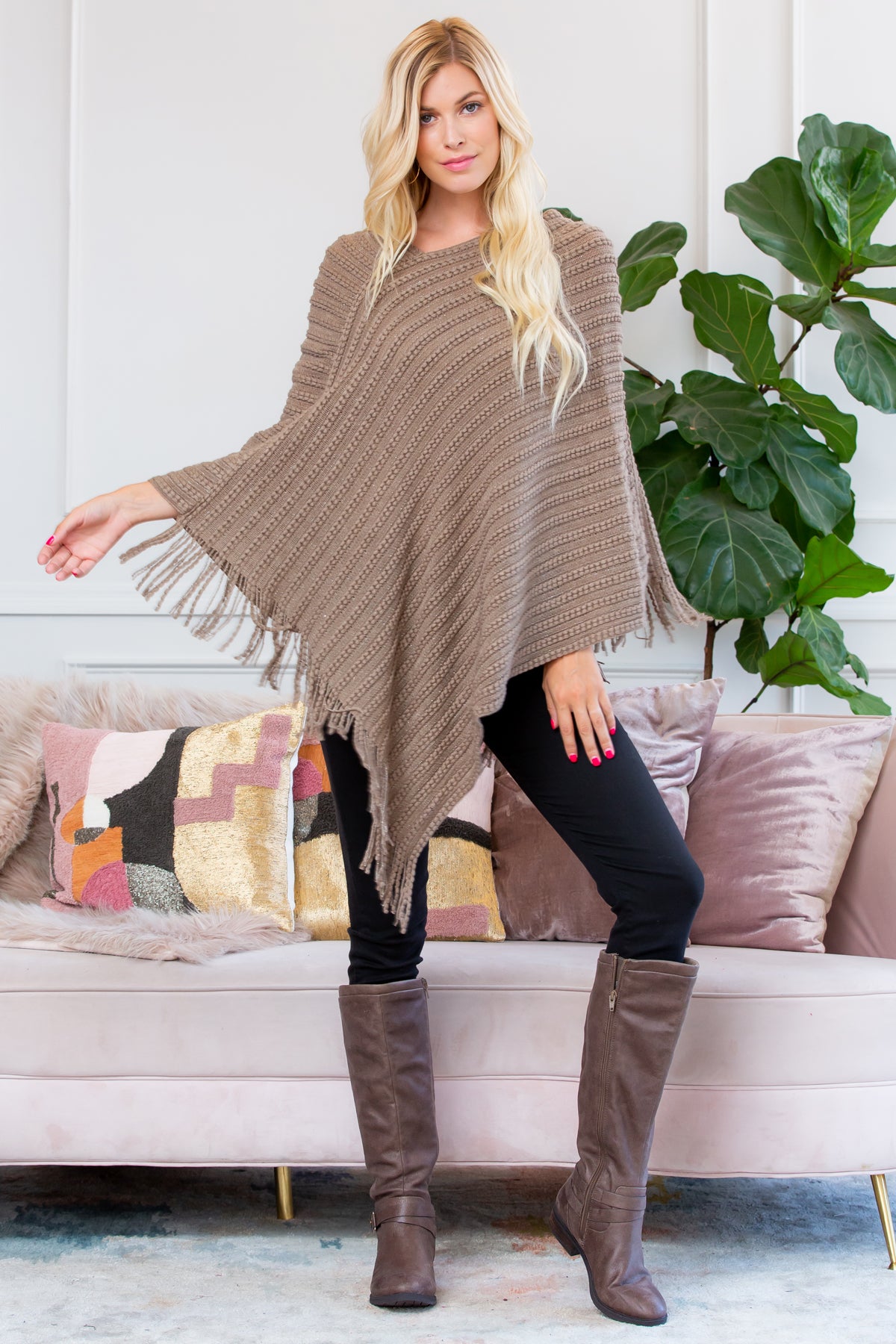 Cozy Knitted V Shaped Poncho