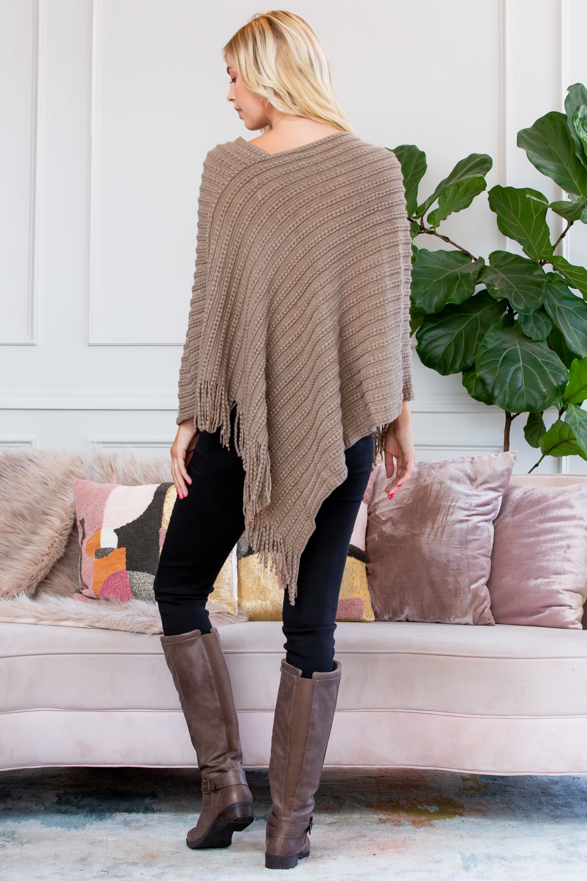 Cozy Knitted V Shaped Poncho