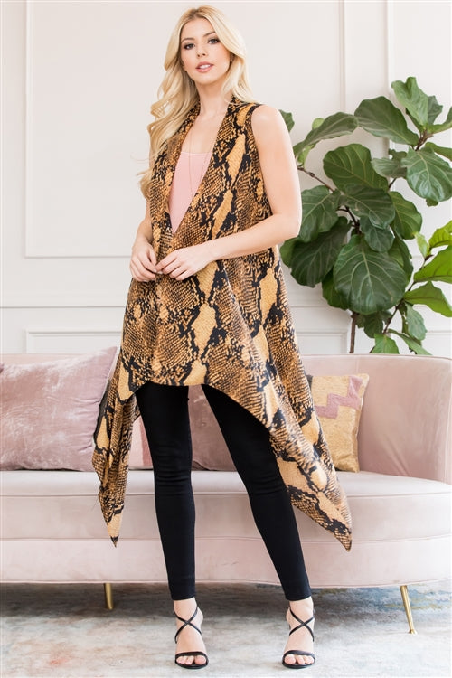Brown Snake Skin Print Open Front Kimono / 1PC