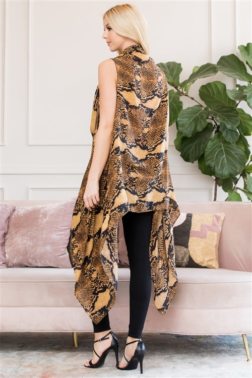 Brown Snake Skin Print Open Front Kimono / 1PC