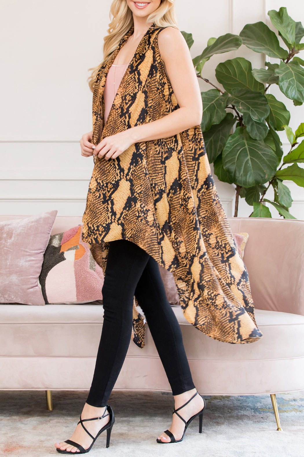 Brown Snake Skin Print Open Front Kimono
