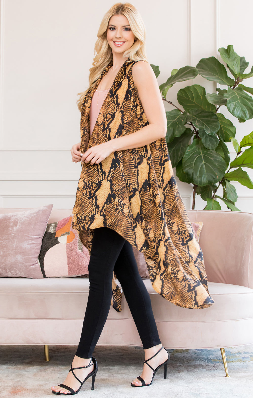 Brown Snake Skin Print Open Front Kimono