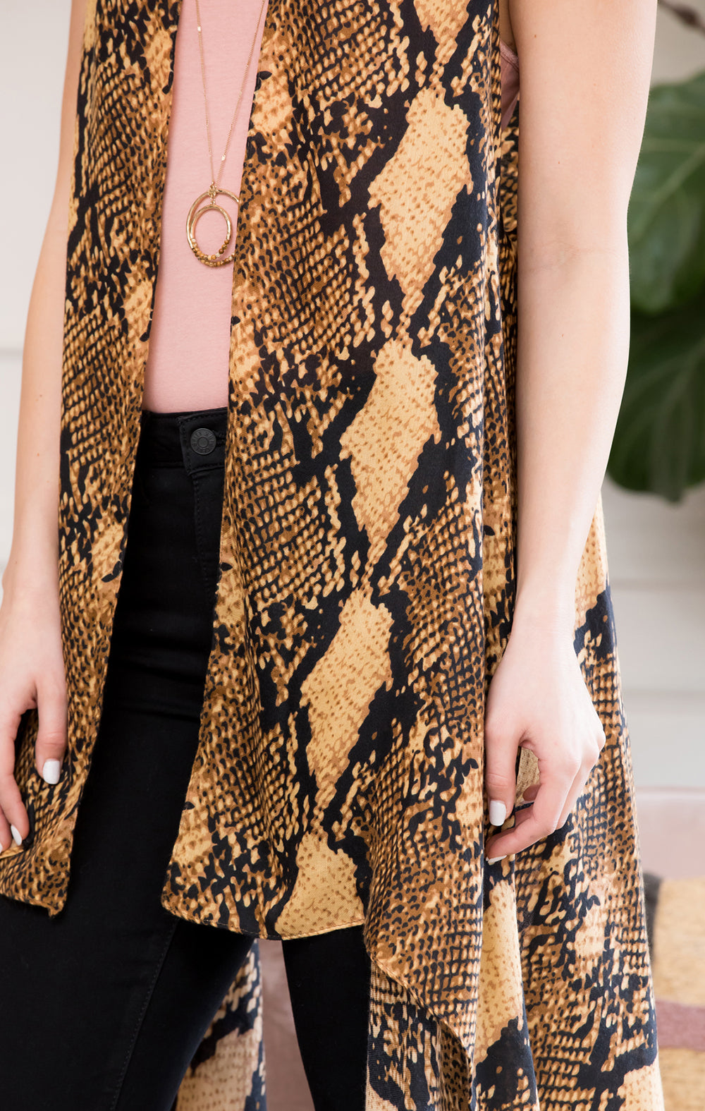 Brown Snake Skin Print Open Front Kimono