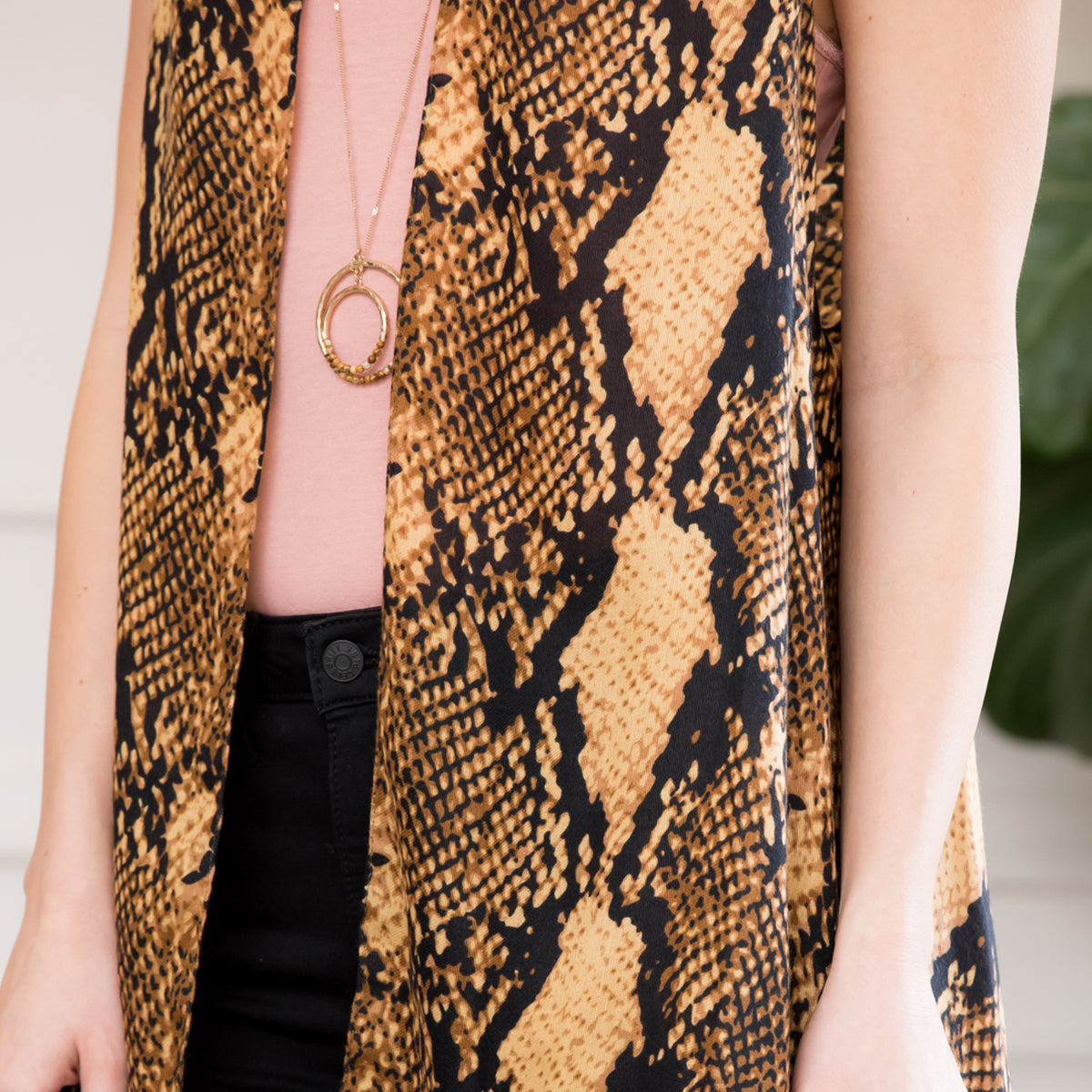 Brown Snake Skin Print Open Front Kimono