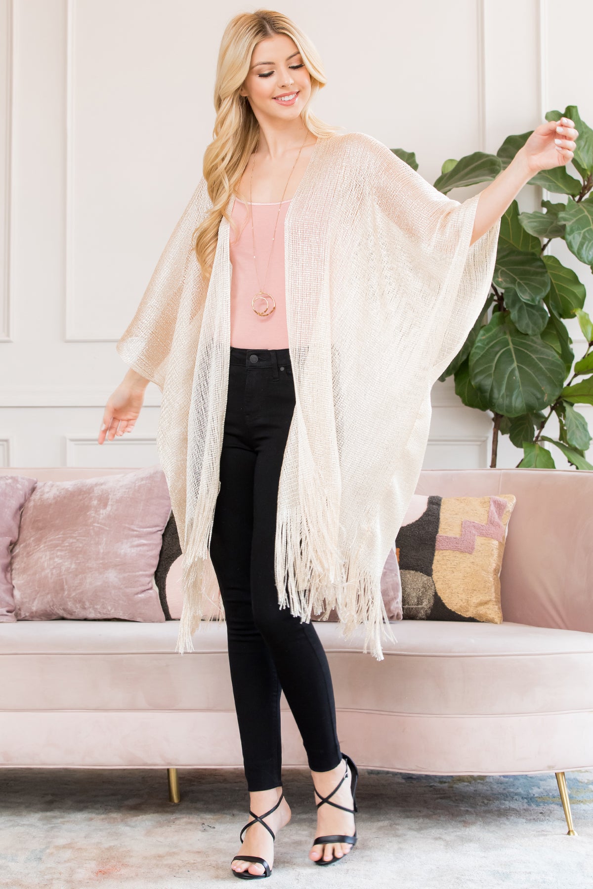 Metallic Colored Tassel Beach Kimono