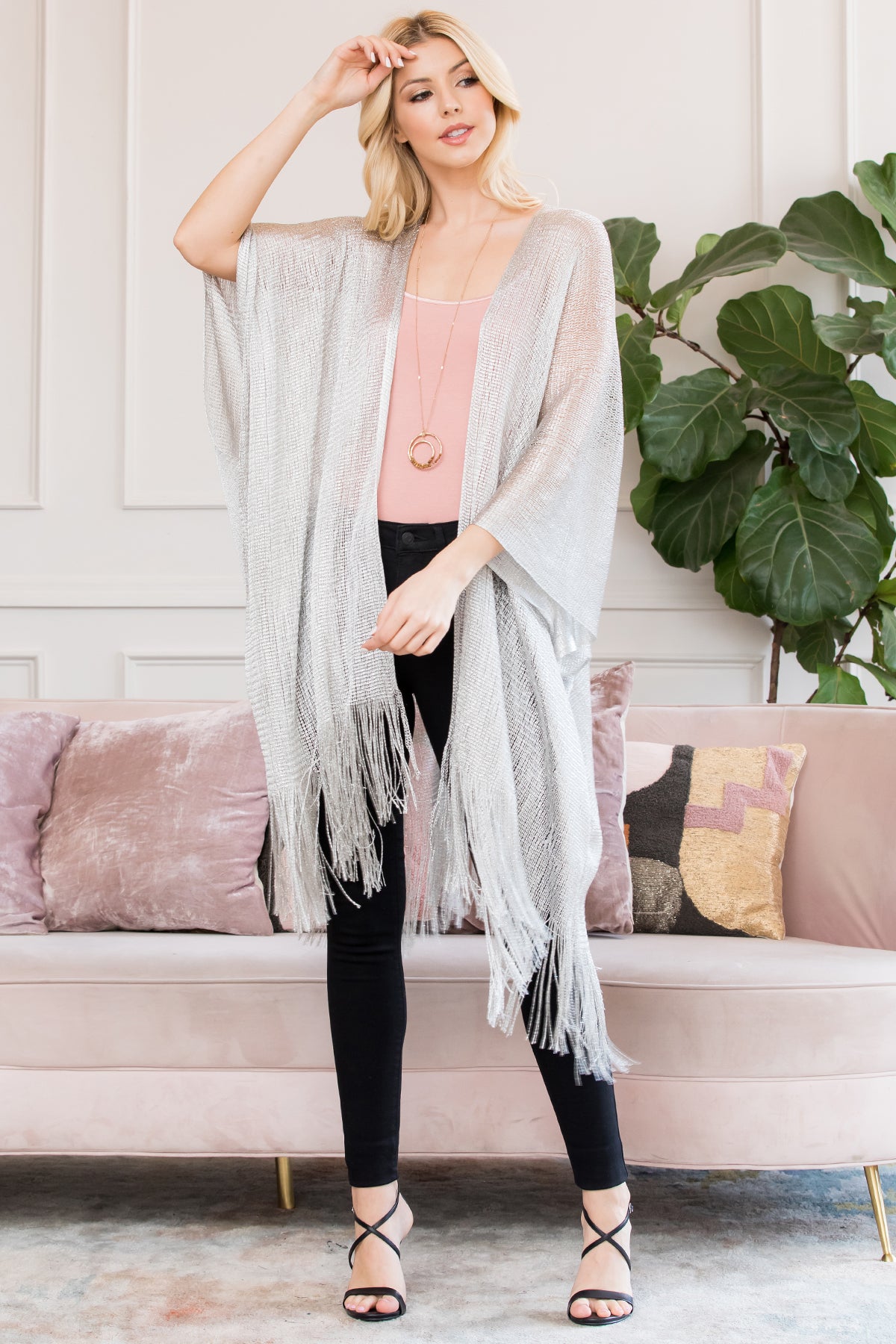 Metallic Colored Tassel Beach Kimono