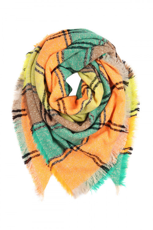 Orange Yellow Brown Multi Color Blanket Fringed Scarf