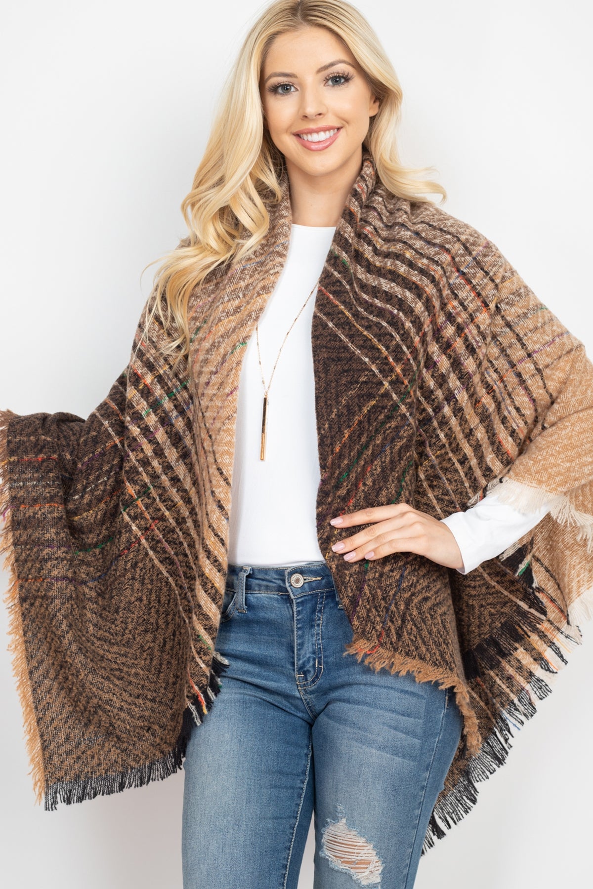 Two Tone Blanket Fringed Scarf / 1PC