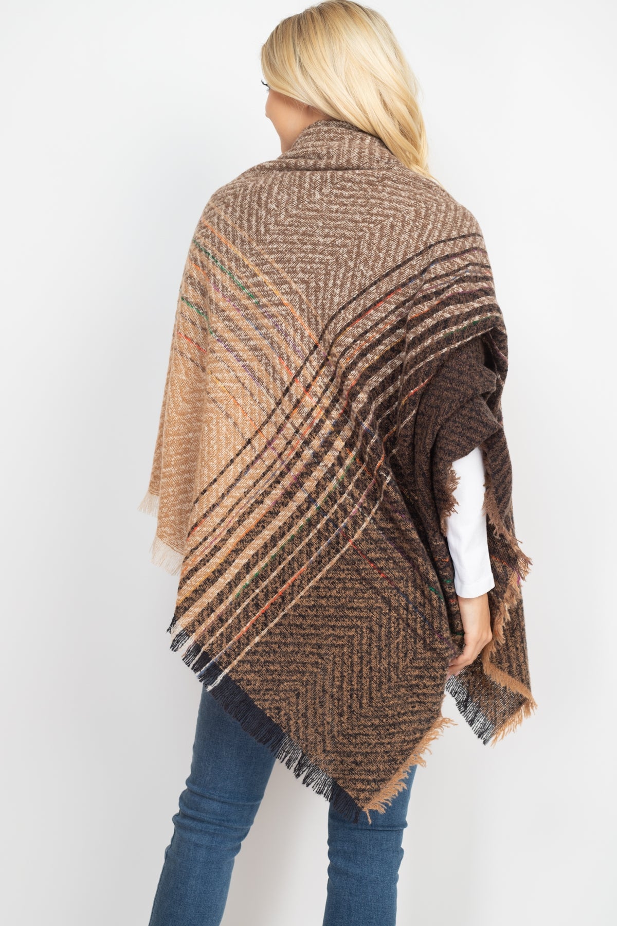 Two Tone Blanket Fringed Scarf / 1PC